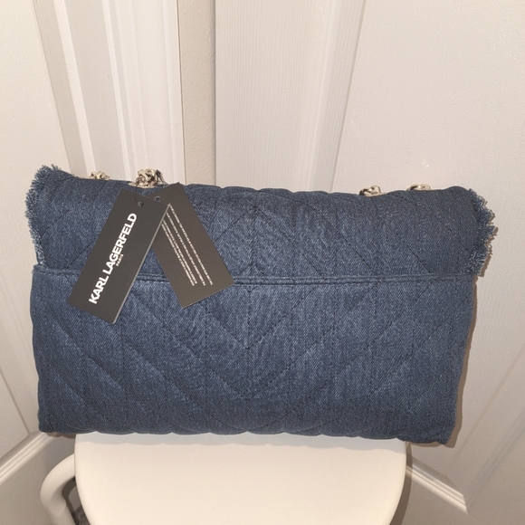 Karl Lagerfeld NWT Denim Blue and Gold Quilted Shoulder Bag - Picture 2 of 10